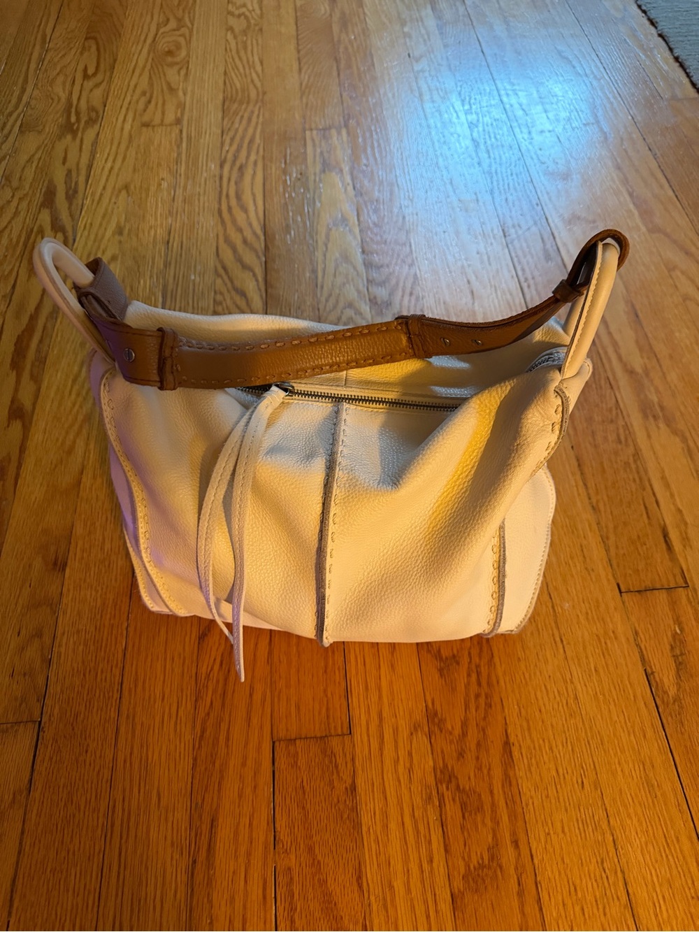 The Sak Cream Leather Shoulder Bag with Brown Strap